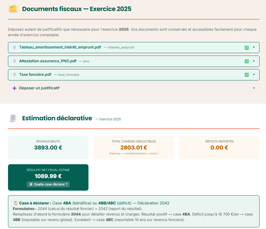 Parcours comptable Keymojo étape 3 : déclaration fiscale calculée automatiquement