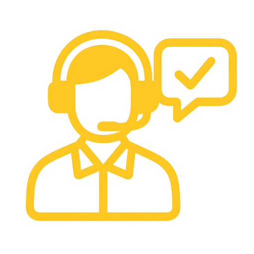 Icône représentant une personne avec un casque audio et une bulle de dialogue, illustrant l’assistance téléphonique.