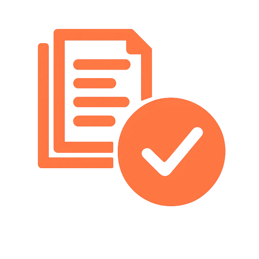  Icône représentant une pile de documents avec un symbole de validation (coche), utilisée pour illustrer la transmission des dossiers candidats certifiés par Kopilote.