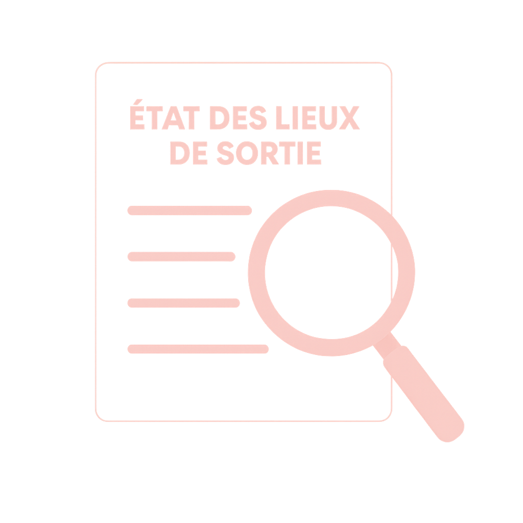 Icône illustrant un état des lieux de sortie avec une loupe devant un document.